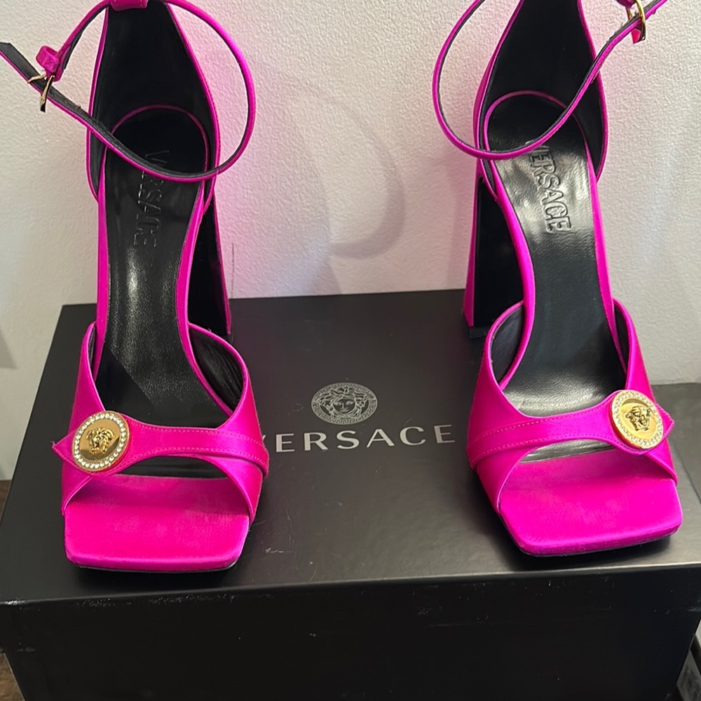 Versace Fuchsia Heels with Gold Accents